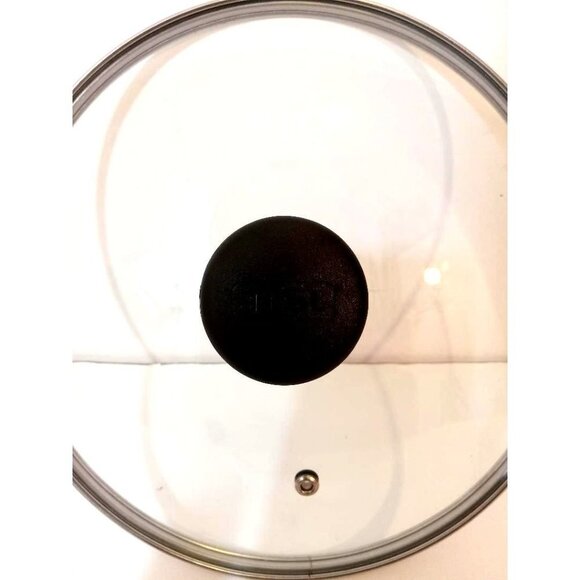 T-FAL Pot Pan Glass Lid 9.5 Black Handle Logo Stainless Rim Vented  Air hole - Picture 3 of 4